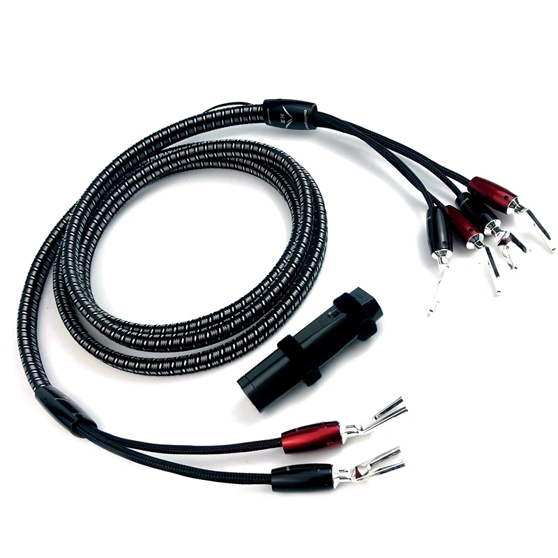 High Quality K2 PSS Silver 2 To 4 Bi-wire Hi-Fi Audio Center Speaker Cable 1000 Series Banana / Y Spade Plug with 72V Battery