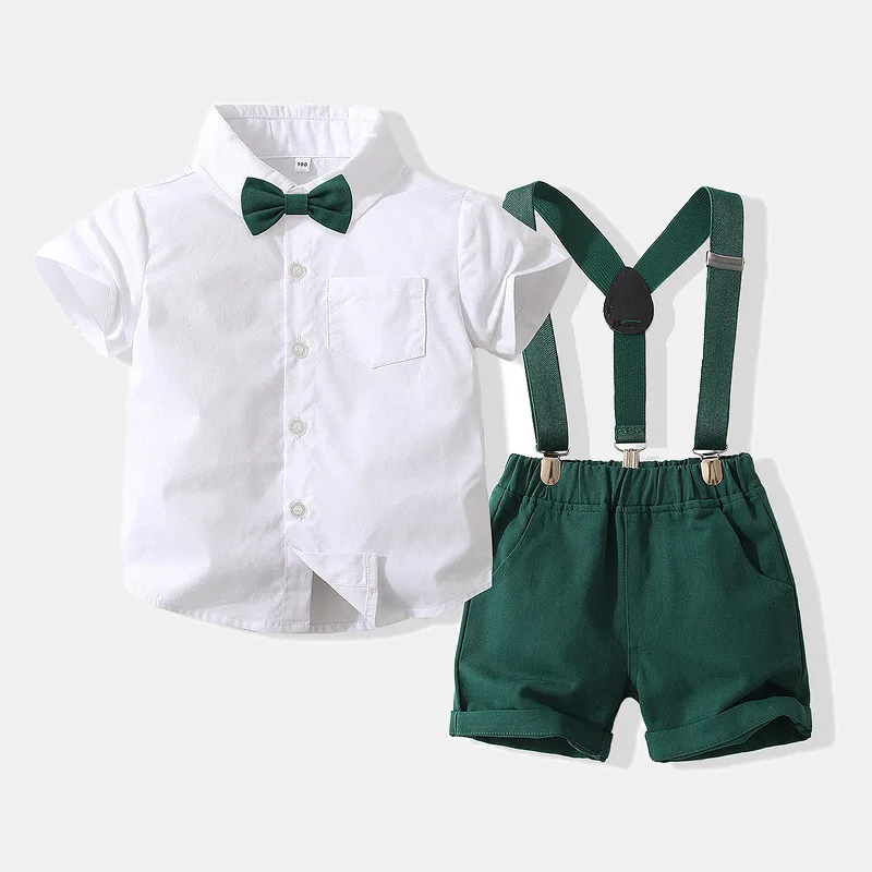 

Short Sleeve T-Shirt + Belt Shorts 2PCS Baby Boys Suit Cotton Outfits Newborn Party Clothes Kids Gentleman Sets Summer Matching