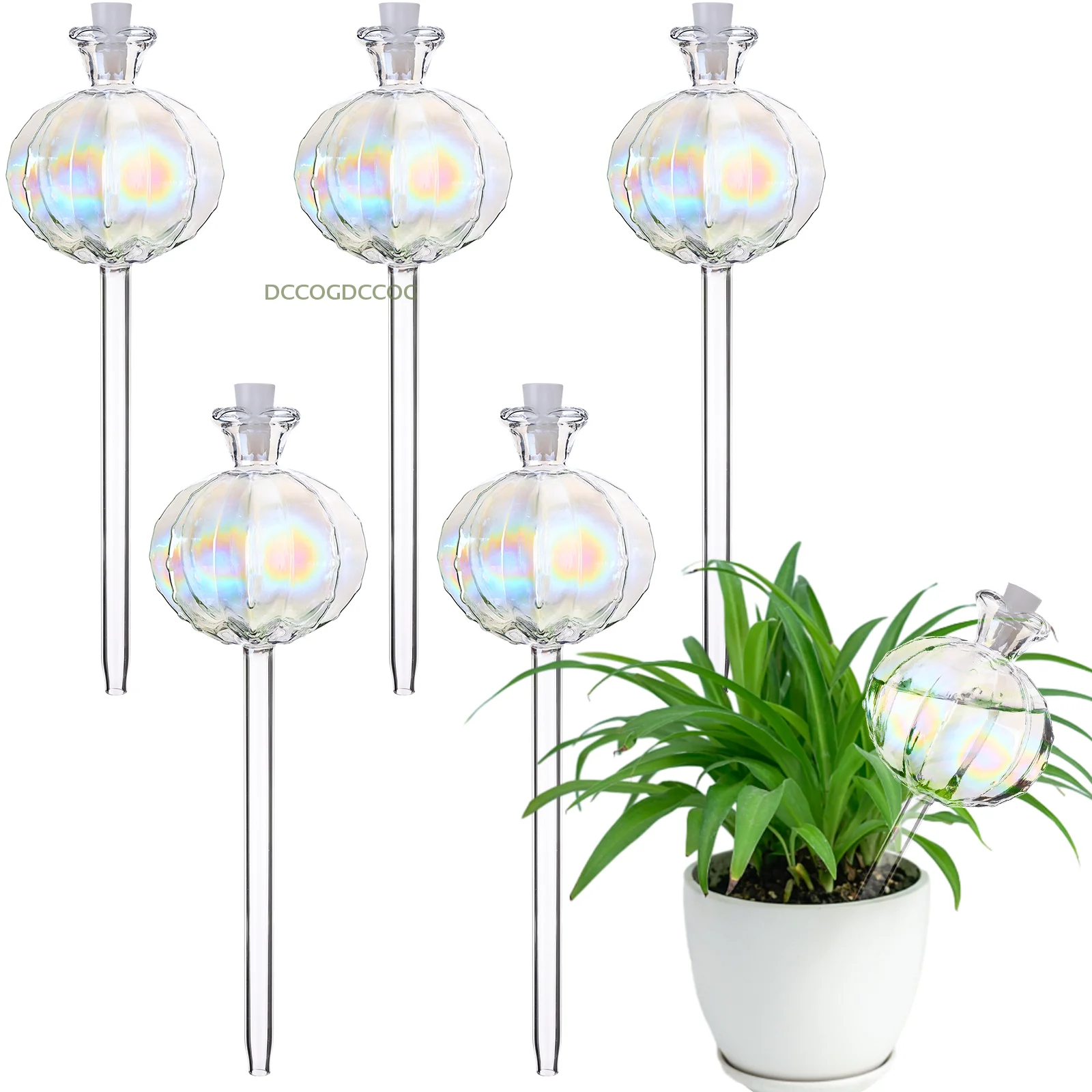 6 قطعة كبيرة قزحي الألوان الزجاج مصنع سقي لمبات الزجاج الشفاف قطرات المياه النباتية الملونة زهرة شكل مصابيح السقي الذاتي السيارات #1