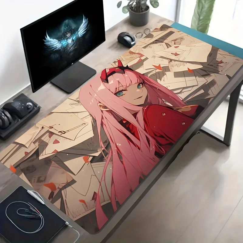 Gaming Mouse Pad,Desk Mat,Large Size,Anti-slip,Stitched Edges,Soft Rubber,Long Pink Hair Zero Girl Deskpad For Office Use