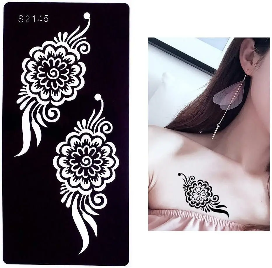 GLARYYEARS Temporary Tattoo Stencil - 7 Pack Flower large size, Henna Tattoo Hollow Templates, Makeup Long Lasting for Body