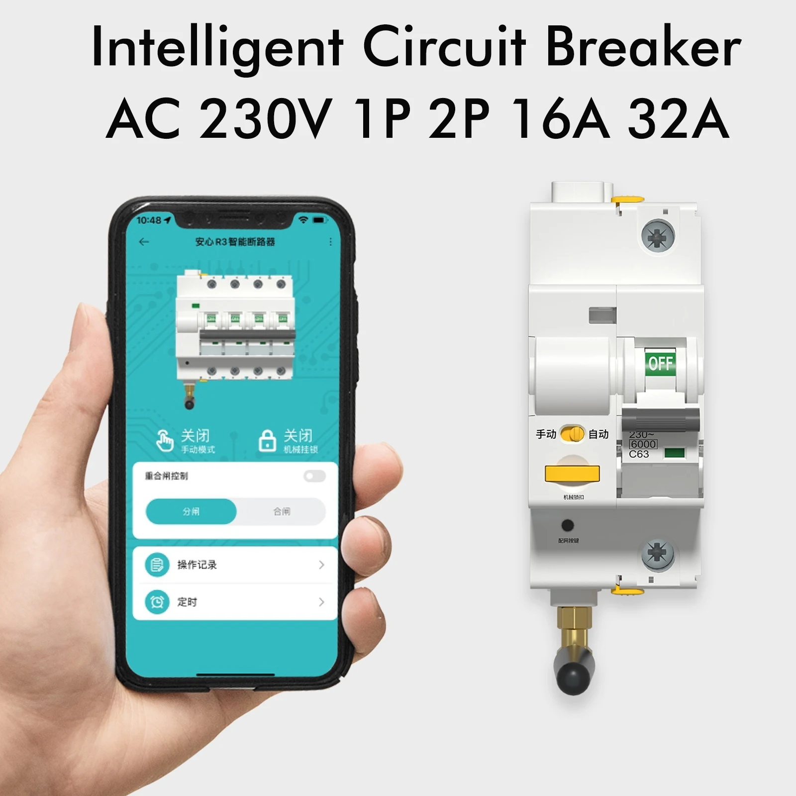 

AC230V1P 2P 63A Intelligent Circuit Breaker with Tuya APP Remote Control WIFI Reset Circuit Breaker with Auto Reclosing Function