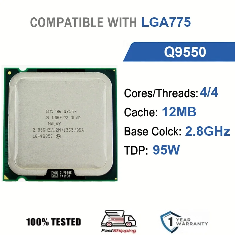 Intel Core Q9550 4 Kerne 4 Threads 2,8 GHz 95 W 12 MB Cache 45 nm LGA775 SLB8V DDR2 800 MHz Yorkfield