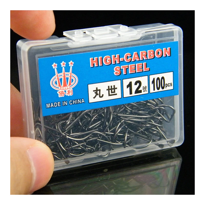 100 Boxed Marushi Fish Hooks With Crooked Mouth And Sharp Spines, Black High Carbon Steel Wild Fishing And Sea Fishing Hooks