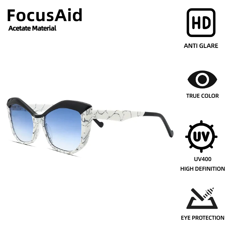 

Focusaid ретро тренд кошачий глаз черепаха мраморные солнцезащитные очки женские Uv400 высококачественные ацетатные солнцезащитные очки нейлоновые линзы с антибликовым покрытием