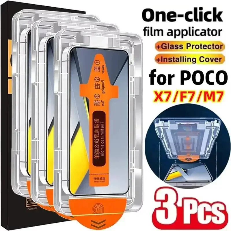 1-3Pcs Easy Install Screen Protector For Poco X7 M7 F7 X6 M6 F6 C75 C65 X5 X4 X3 F3 F5 Pro M5s Anti-Shatter Tempered Glass