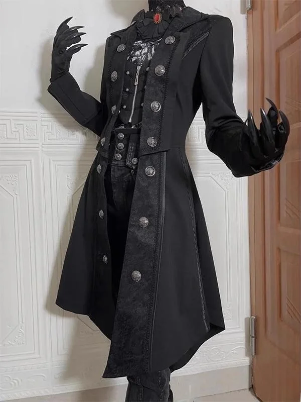 Gothic Style Long Overcoat with Bat Wings Dark Lolita Prince Suit Hanfu Women's Winter Fashion High Quality Traditional Chine...