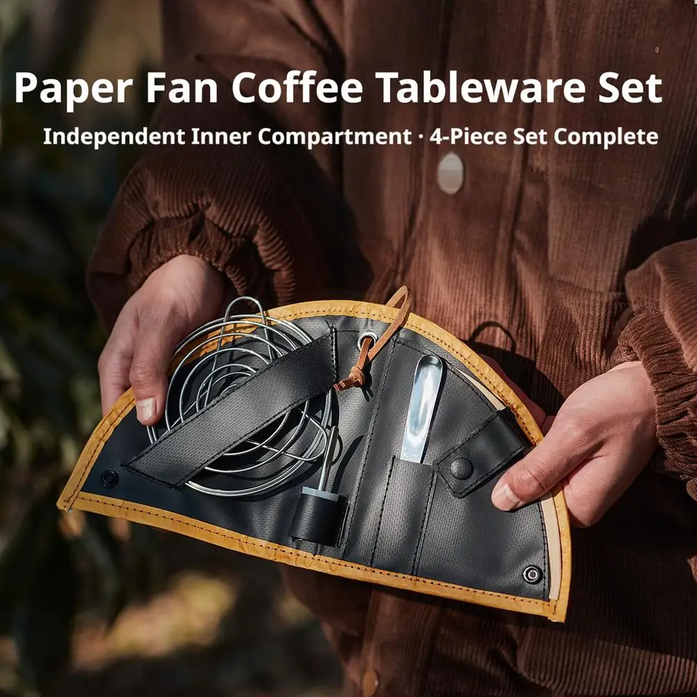 Portable Camping Coffee Set Collapsible Coffee Filter Rack Holder Paper Storage Bag Spoon Spout Outdoor Pour Over Coffee Kit
