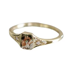 Hot Selling  Color Printing Rings Personalized Custom Picture Ring Birthstone Couple Pair Ring Birthday Gift