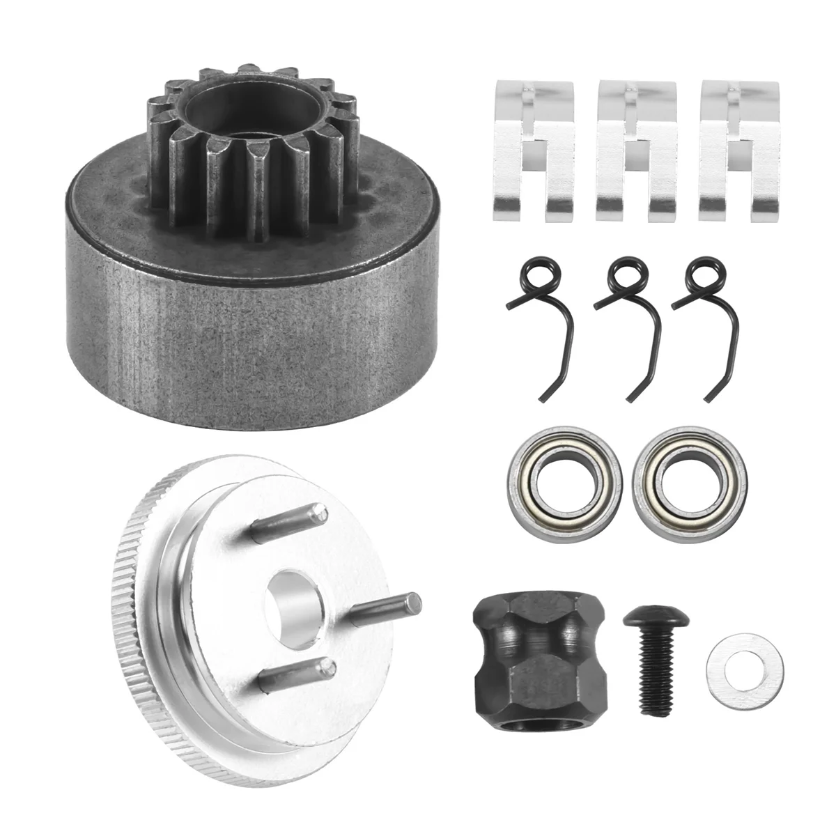 RC Clutch Bell 14T Gear Bearing Clutch Shoes Springs Cone&Engine Nut Flywheel Assembly for 1/8 RC Model Nitro Car HPI HSP Traxxa