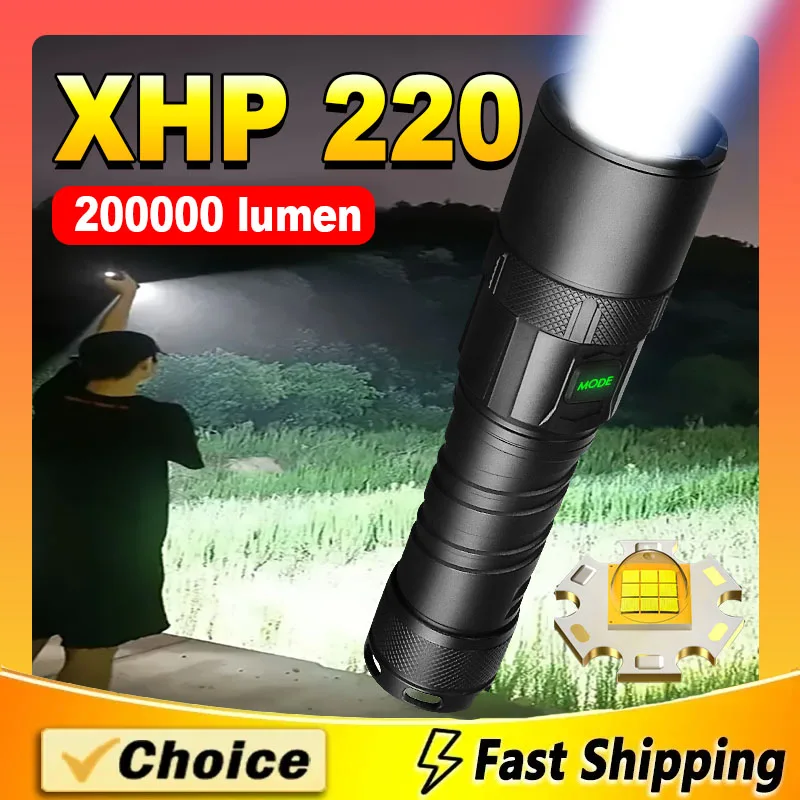 Super 20000LM XHP220 Powerful Led Flashlight High Power Torch light Rechargeable Tactical flashlight 26650 Usb Camping Lamp