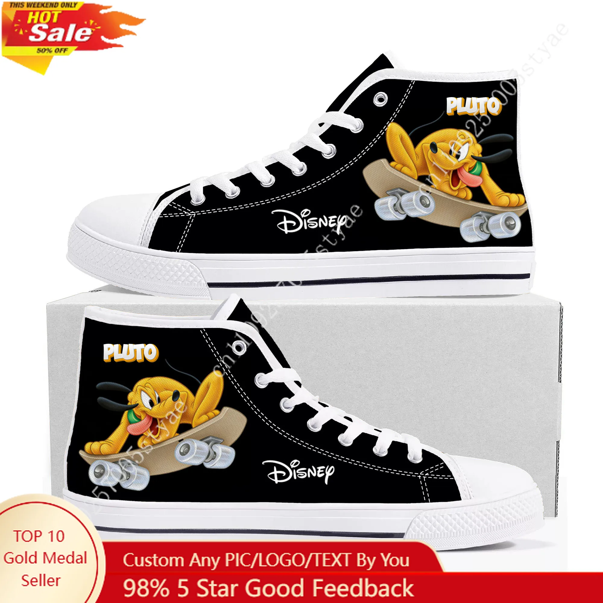 

Disney Pluto High Top Sneakers Mens Womens Lightweight Canvas Casual Shoes