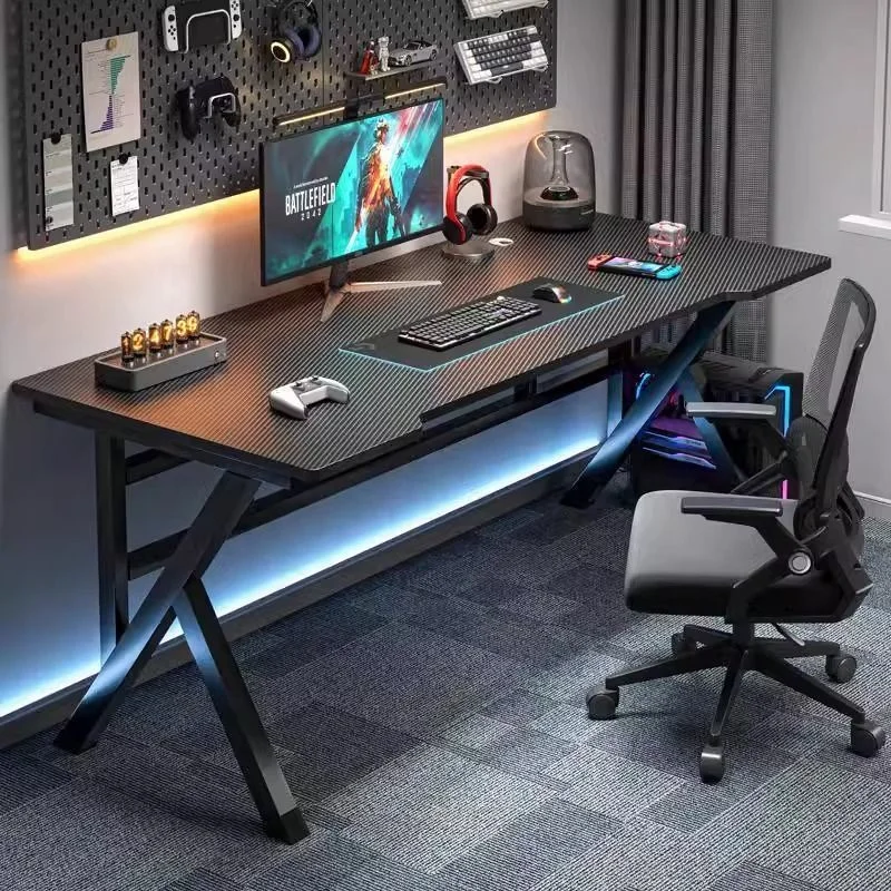 */-* Wholesale Unique Features K Shaped Leg Stable Black And White Carbon Fiber Computer Gaming Table Home Furniture