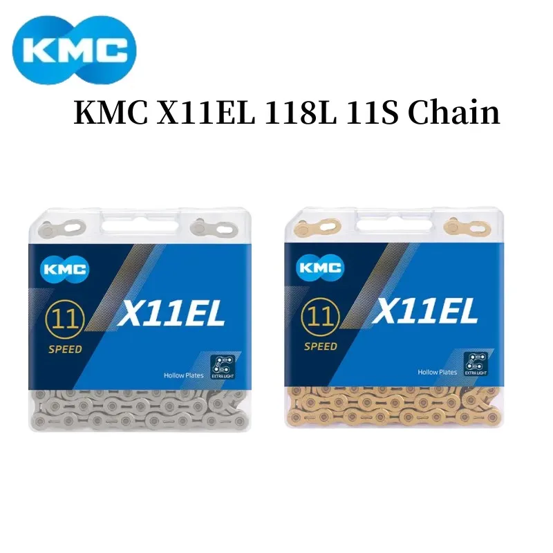 KMC X11EL 11 Speed Bike Chain 11V 118L Hollow Plates Golden Silvery Color Chain Mountain Road Bike Original Cycling Parts