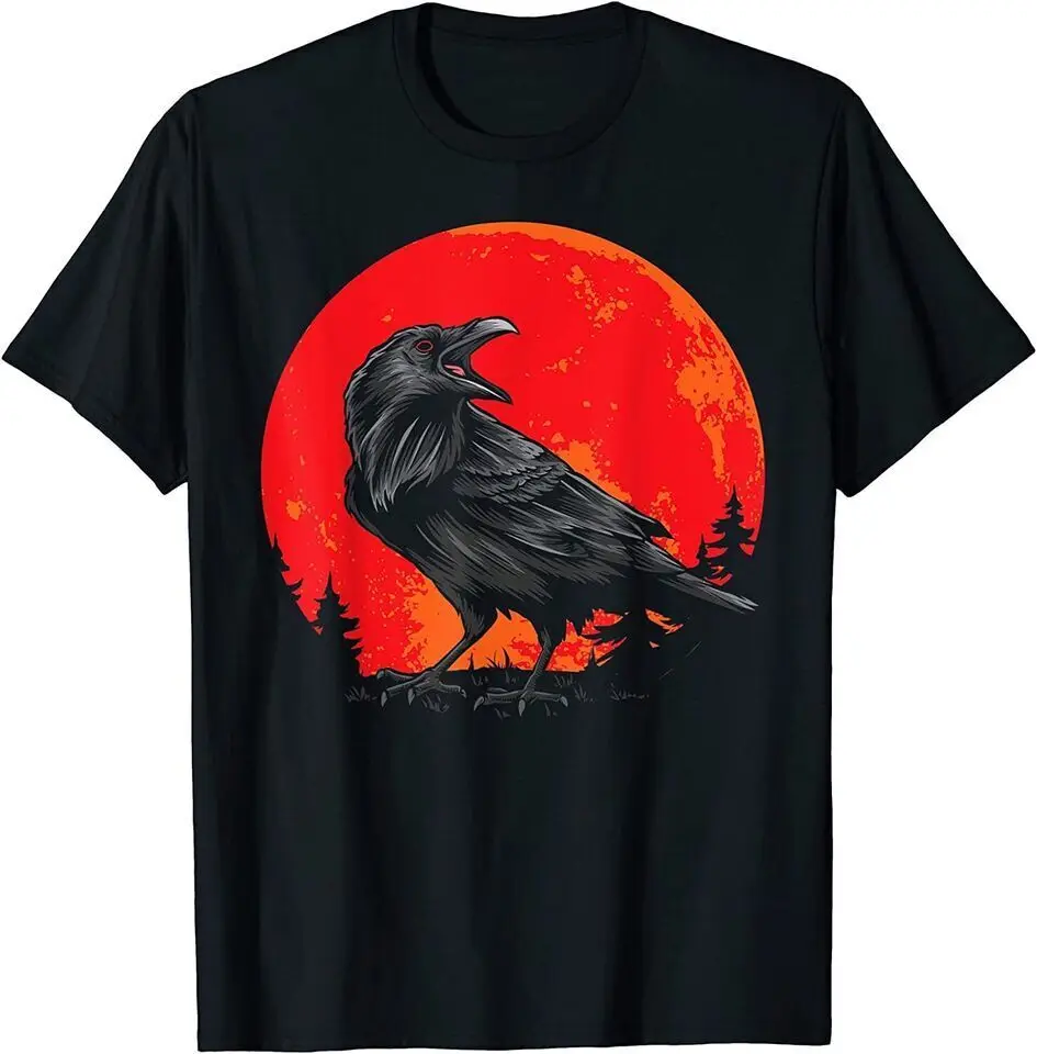 Red Moon Black Crow Gothic Animal Bird Spooky Forest Funny T-Shirte Unisex T-shirts Cotton Luxury Brand Vintage Oversized