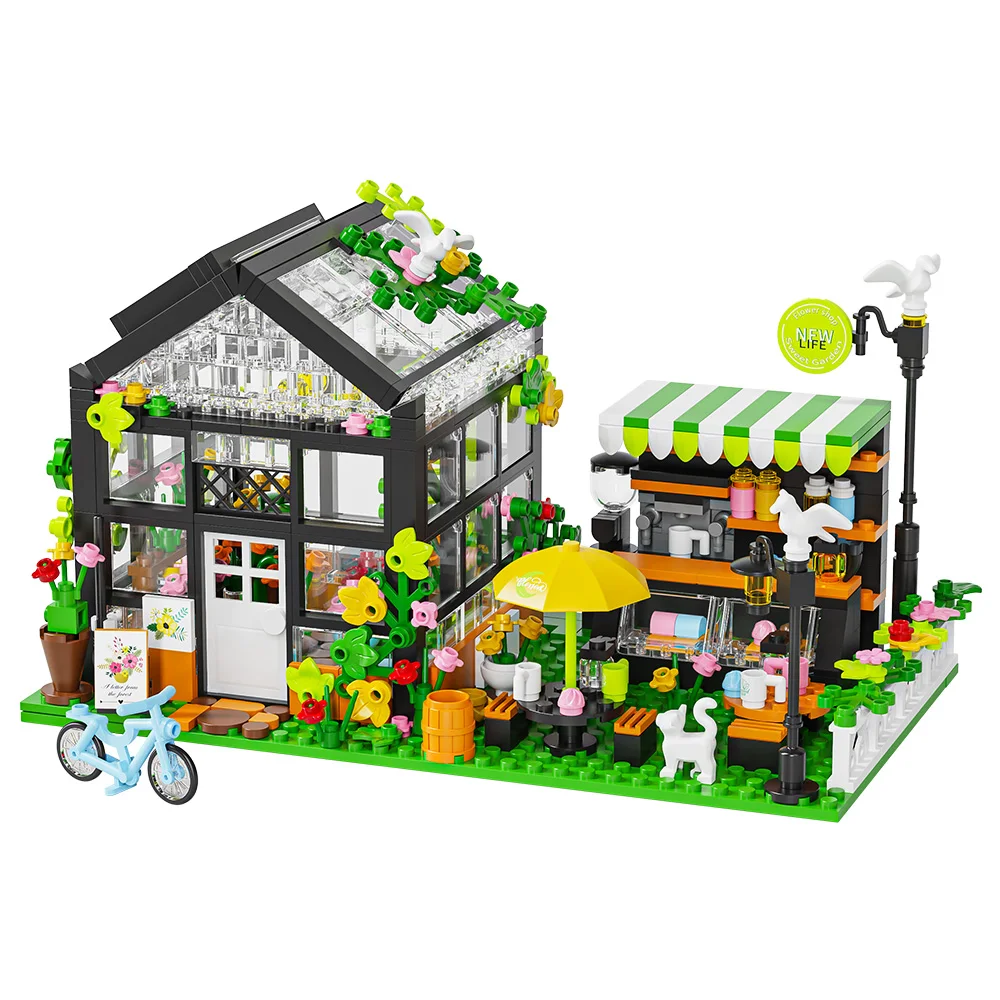 Flower House Building Set with LED, City Street House Flower Shop Building Blocks Toy, Gift for Girls 8+ Year, Mini Brick 680pcs