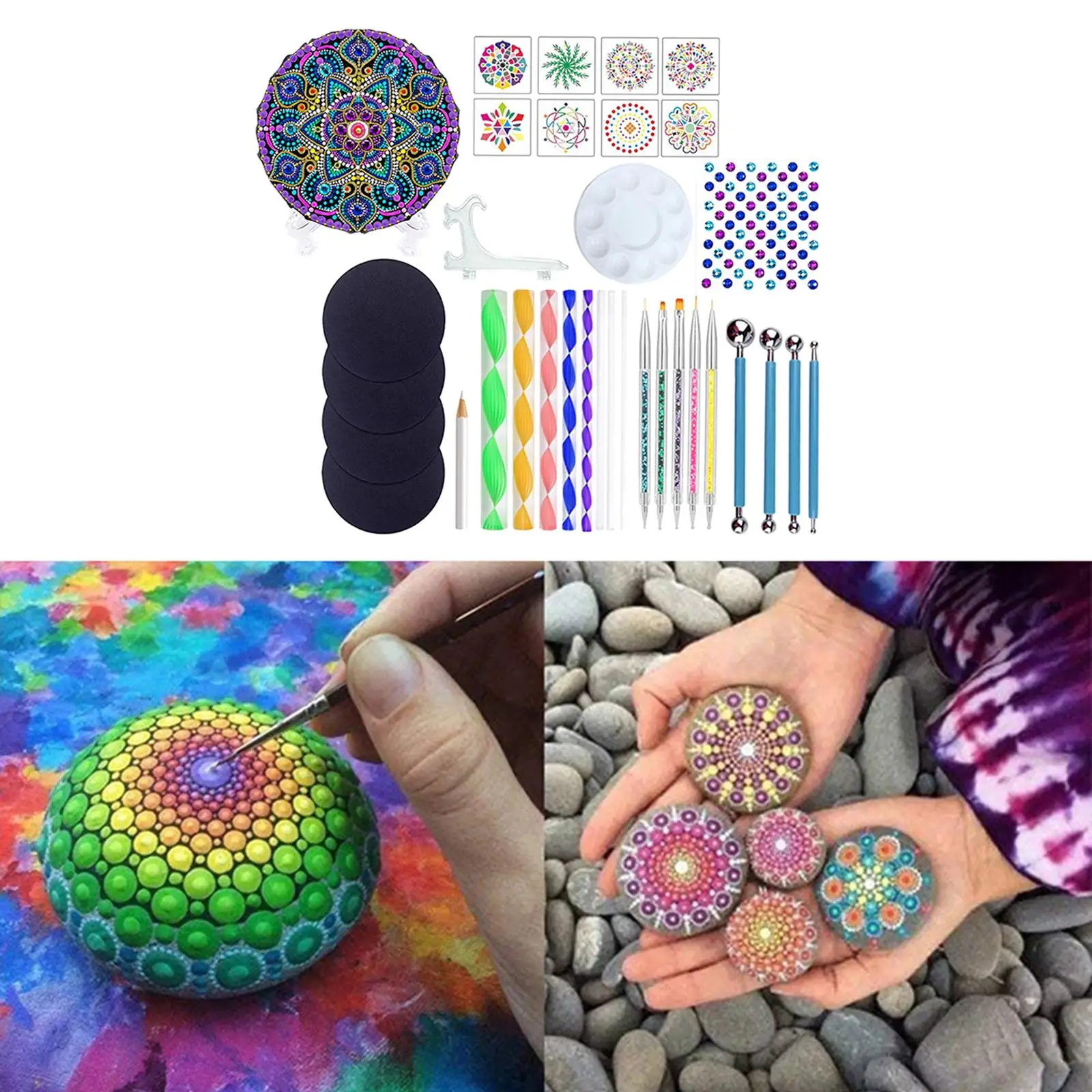

34 Pieces Mandala Rock Dotting Tools Kit Painting Coloring And Drawing