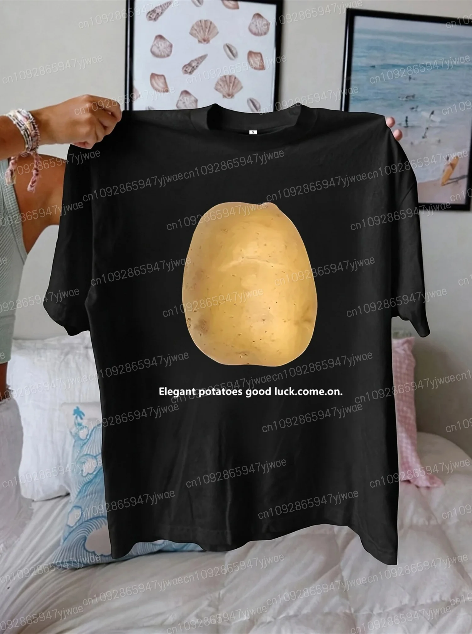 

2025 Womens "Elegant Potatoes Good Luck Come On" Female Summer Basic Short Sleeve O-Neck Tees Y2K Retro Ladies Sport T-shirt
