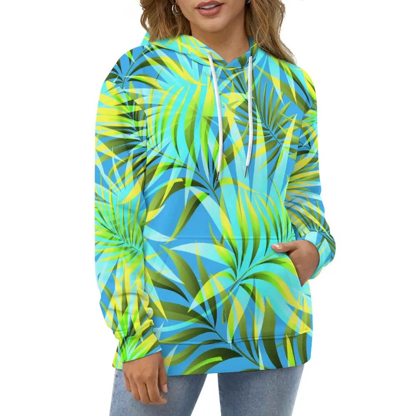 

Tropical Palm Leaf Casual Hoodies Jungle Print Trendy Graphic Loose Hoodie Autumn Long Sleeve Street Fashion Oversized Clothing