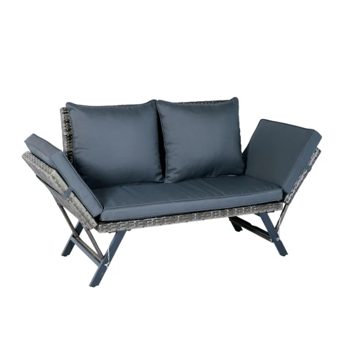 1-Piece Modern Outdoor Wicker Folding Double Bench with Dark Grey Cushion