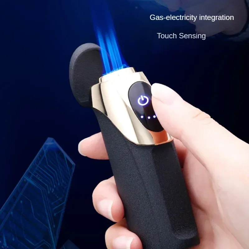 

JOBON-rechargeable Gas Hybrid Lighter with Box, Personalized and Creative Three-straight Blue Flame, Touch Cigar Lighter