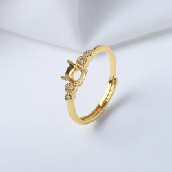 Semi Mount Diamond Engagement Ring Setting,Gold PLated 4 Claws Round Ring Blank for Diy 5mm Gemstones Wedding Jewelry Making,3Pc
