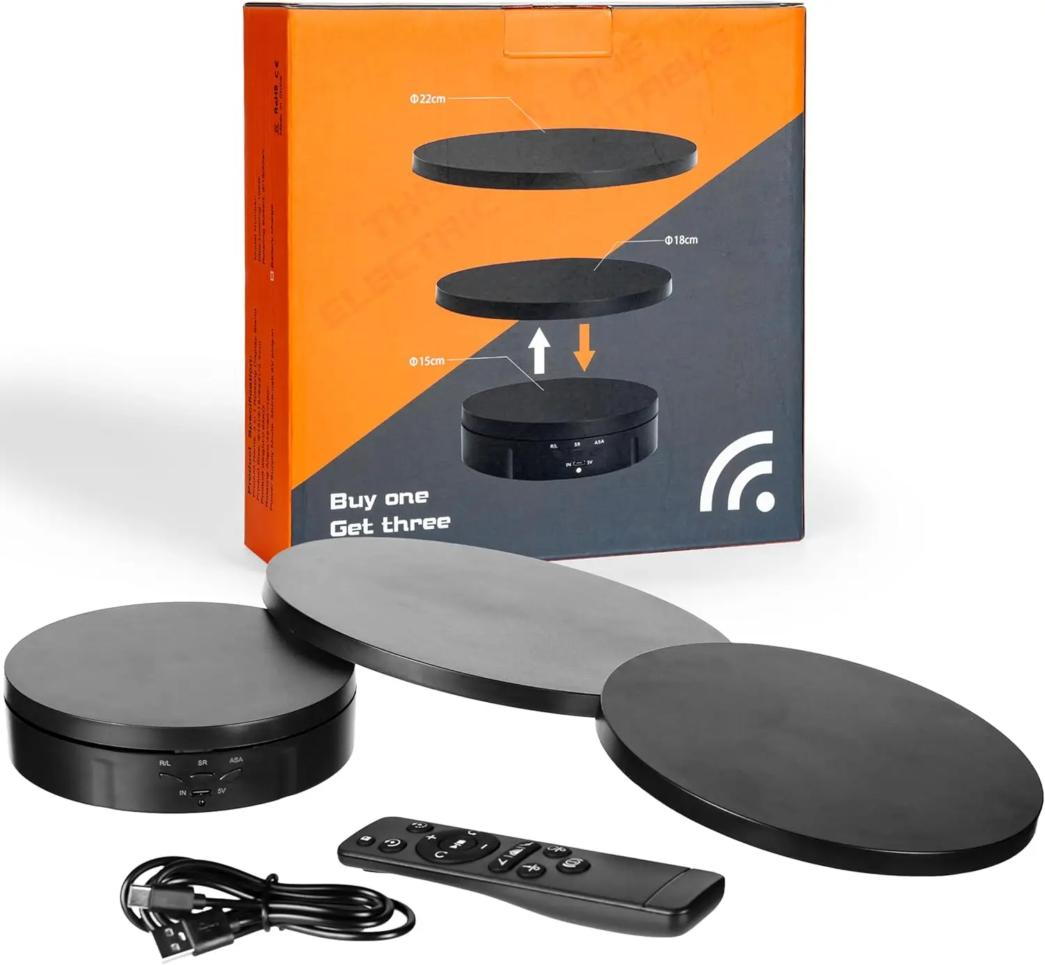 Control Motorized RotatingDisplaystand-360°Electric RotatingPlatform|3-in-1 Sizes -5.74'',7.08''and8.66''Covers-Rechar geable Table