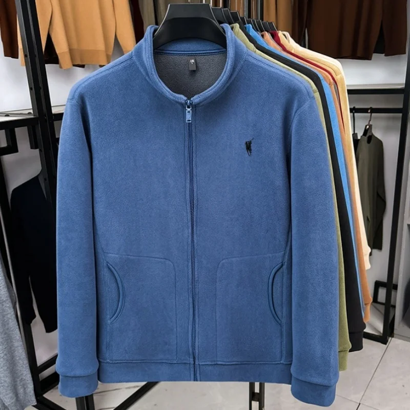 

Autumn and winter fashion brand original Paul embroidery comfortable zipper cardigan top new men velvet warm stand collar jacket