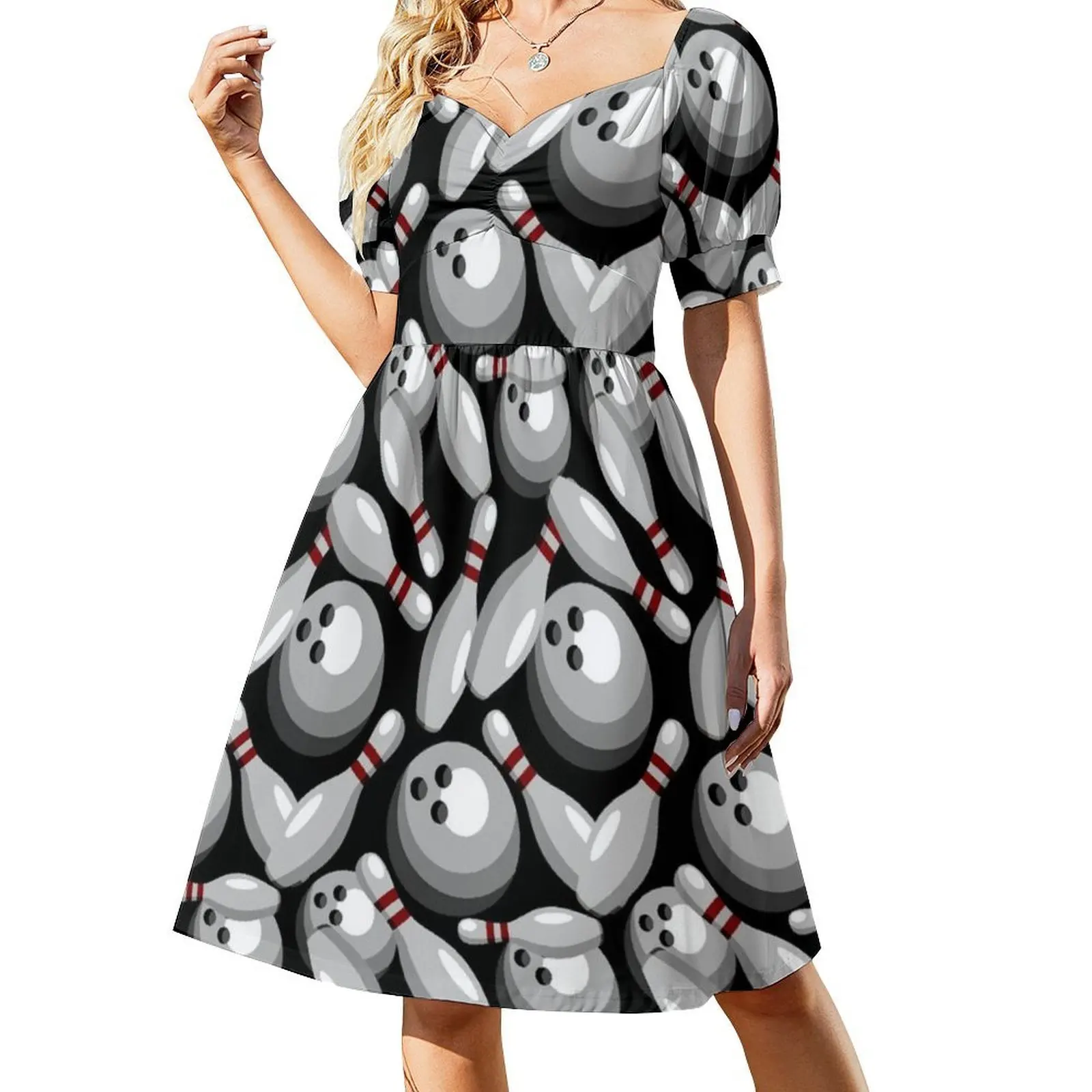 دبابيس وكرات البولينج نمط سلس فستان بوهيمي عتيق بأكمام منتفخة أو خيارات بلا أكمام للنساء فستان البولينج #2