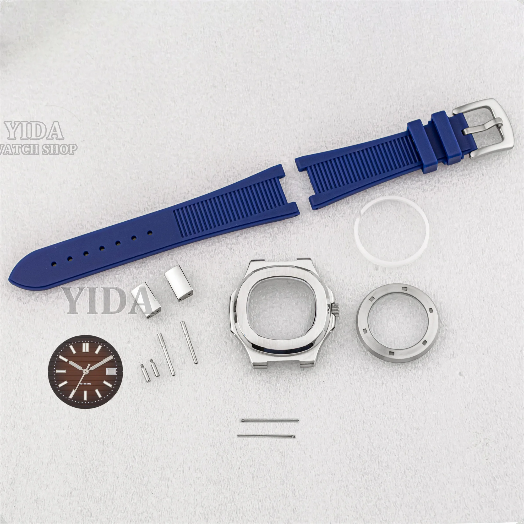 41mm NH35 Case Rubber Strap 316L Stainless Steel Silver Watch Case 10ATM Waterproof Case Fit Nautilus NH35 Movement MOD Parts