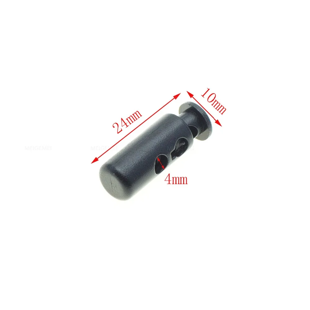 10 pz/pacco 2 fori Cavo di Blocco Cilindro Barile Toggle Clip Tappo di Plastica Nero Dimensioni: 24mm * 8mm