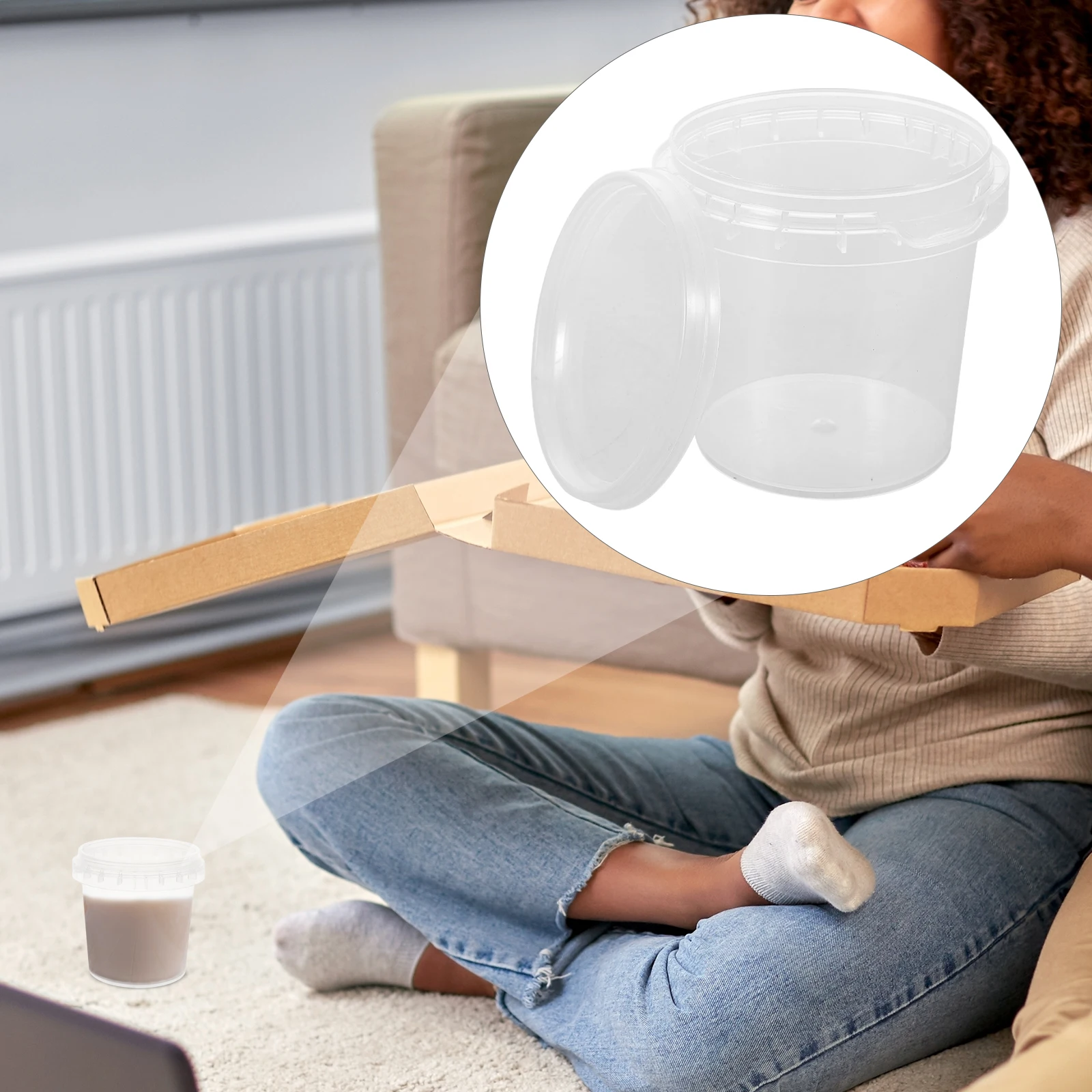 Contenedores de almacenamiento de alimentos, cubos de plástico transparente, cajas redondas reutilizables de gran capacidad, helado, palomitas de maíz, embalaje de té de la leche, 20 Uds.