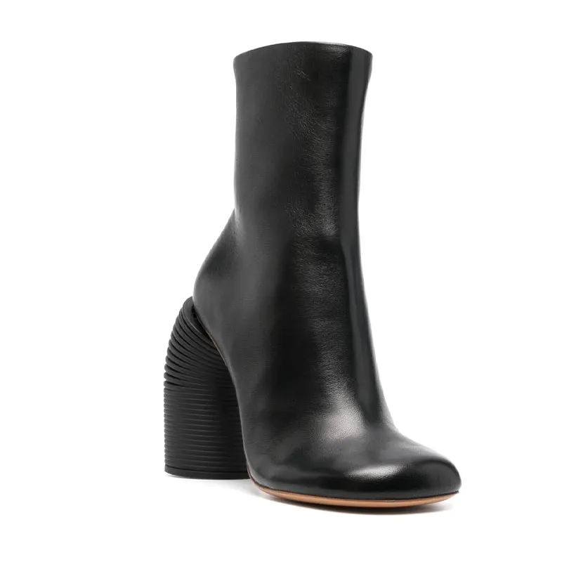 Women's square head shaped screw high heel side zipper plain face versatile personality and ankle short boots