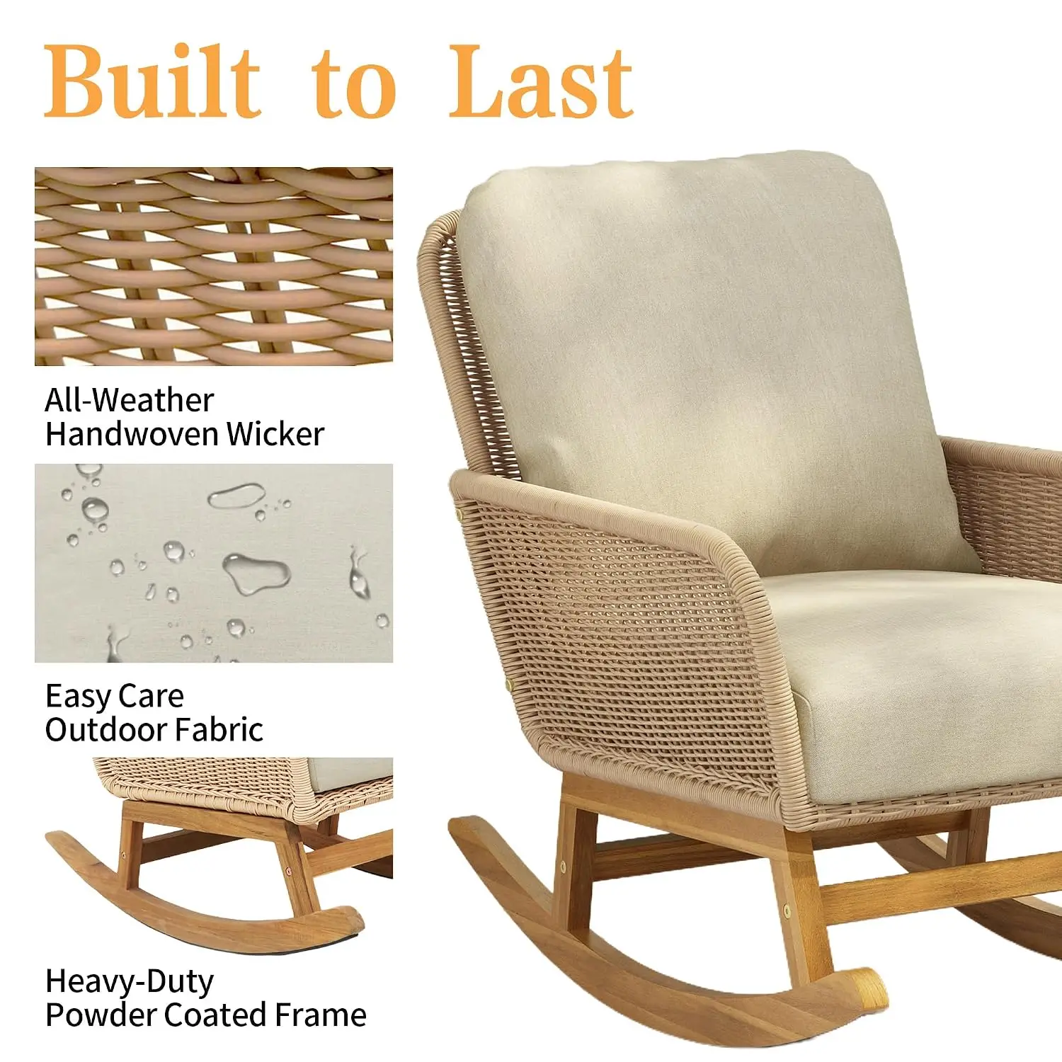 Set of 2 All-Weather PE Wicker Outdoor Rocking Chairs 5