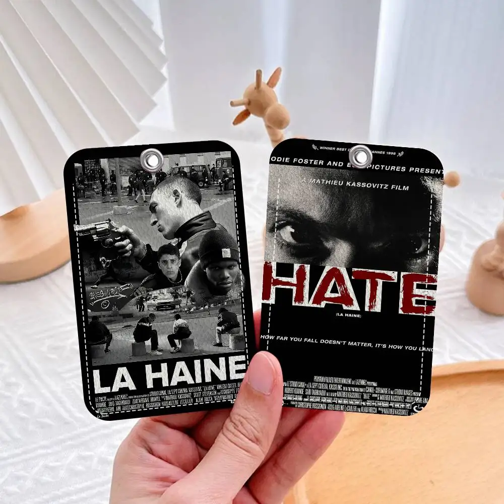 

La Haine French Movie Rectangle ID Card Case Keychain Access Card Bag Key Tag Ring Leather Card Holder Key Ring Access