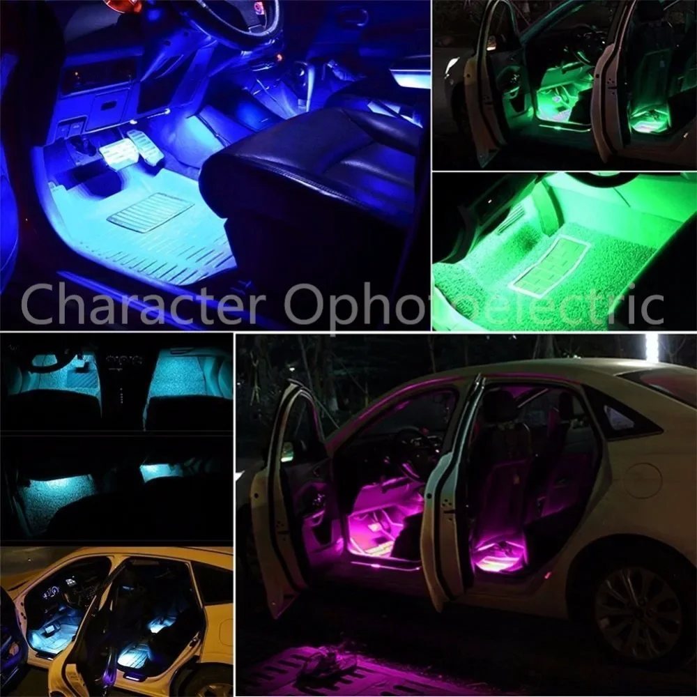 Phone Bluetooth Wireless Remote  Voice Control Colorful 12 LED Car Interior Light RGB Neon DC12V  APP control and dimming of mob