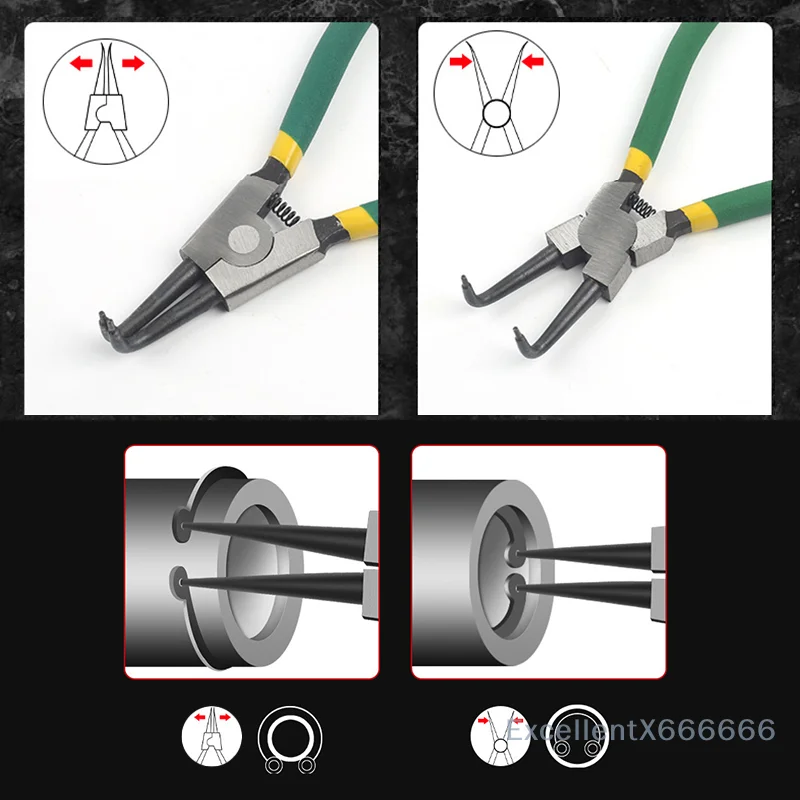 Straight Bent Jaw For Ring Remover Retaining Hand Tools 9"Snap Ring Pliers Set Heavy Duty Internal/External Circlip Pliers Kit