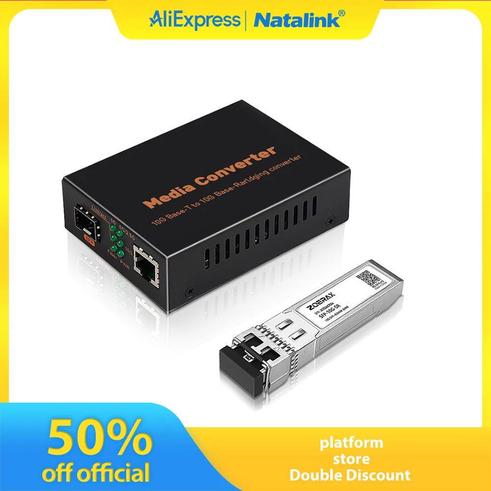 ناتالينك 10G إيثرنت محول الوسائط وحدة الألياف البصرية SFP إلى RJ45 مع 10G متعدد الأوضاع دوبلكس SFP جهاز الإرسال والاستقبال حتى 300 متر