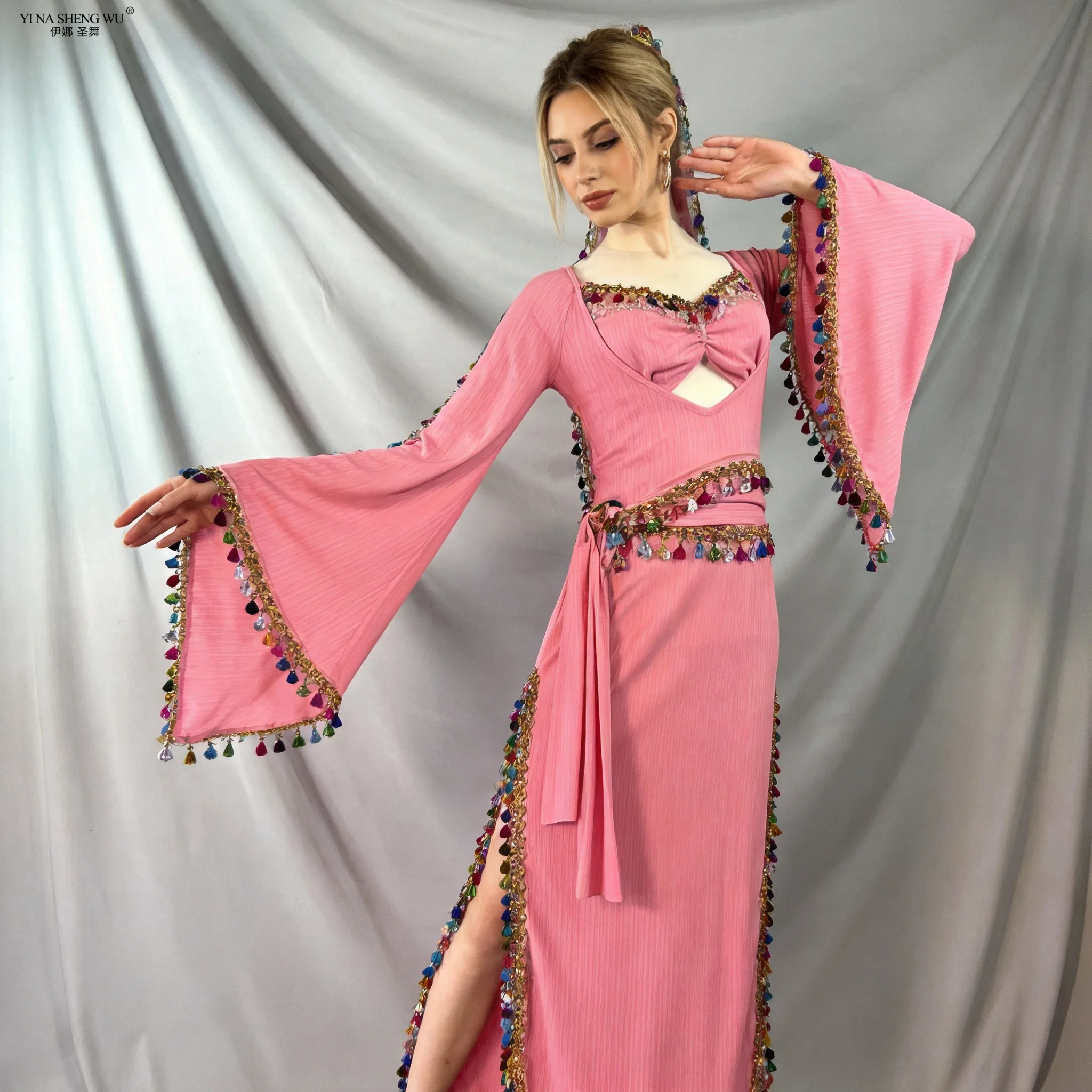 

Customized Women Belly Dance Wear Colorful Sequins Saidi Shabbi Baladi Dance Costume