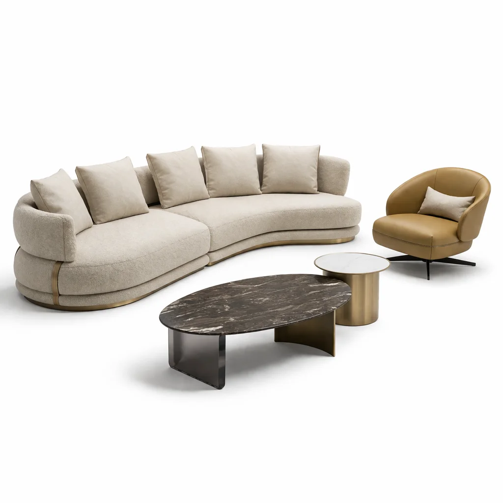 #Light Luxury Modern Sofa Set Customize High Class Italian Villa Hotel Eco-Friendly Stainless Steel Legs Minimalist