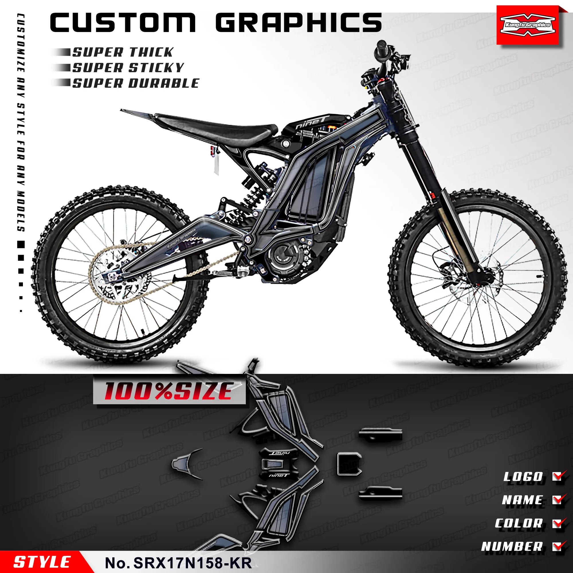 

Наклейки для мотоциклов KUNGFU GRAPHICS Racing Graphics для Light Bee X Segway X160 X260, комплект для восстановления, SRX17N158-KR