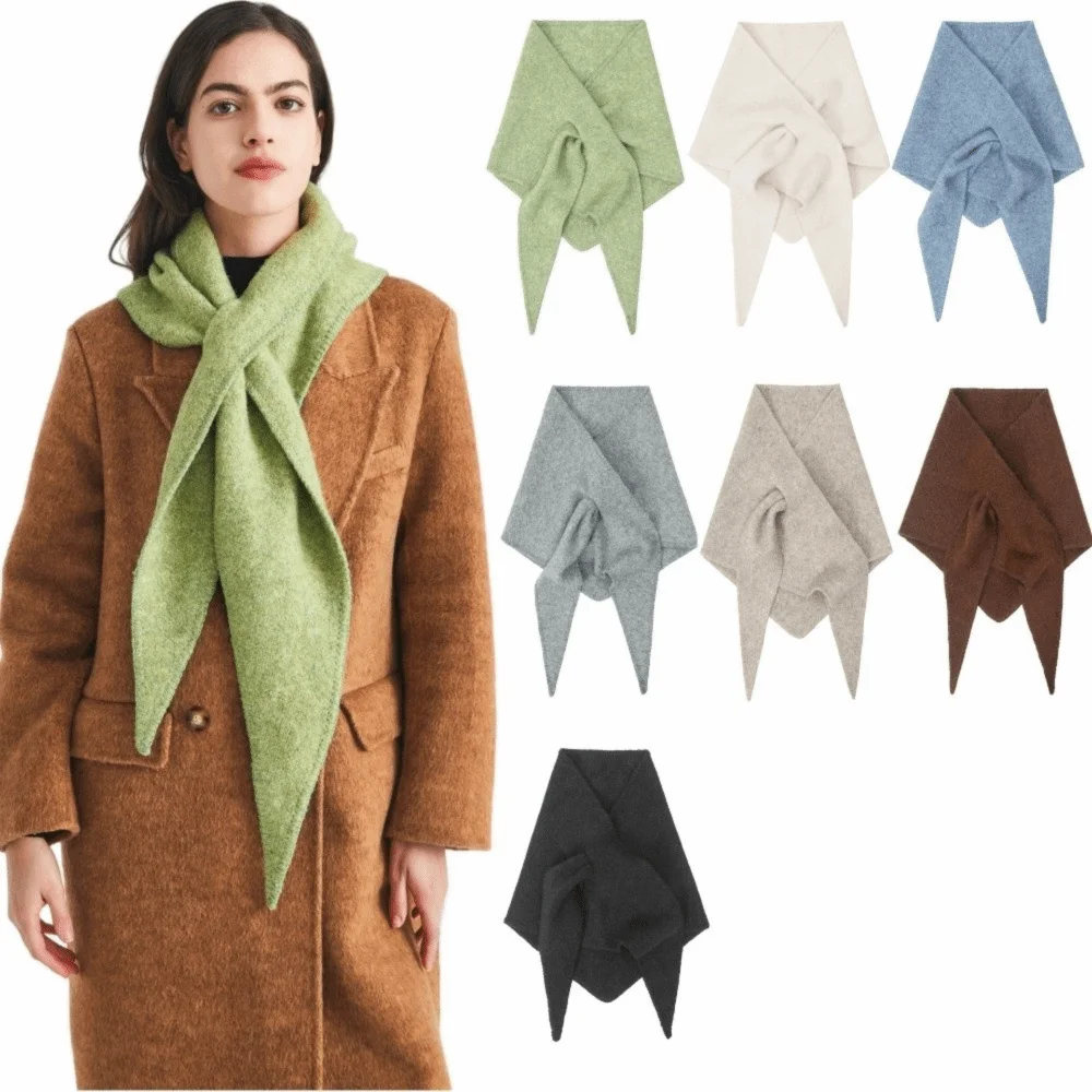 Simple Solid Color Triangle Shawl Windproof Warm Knitted Scarf Neck Wraps Korean Style Cross Scarves Outdoor