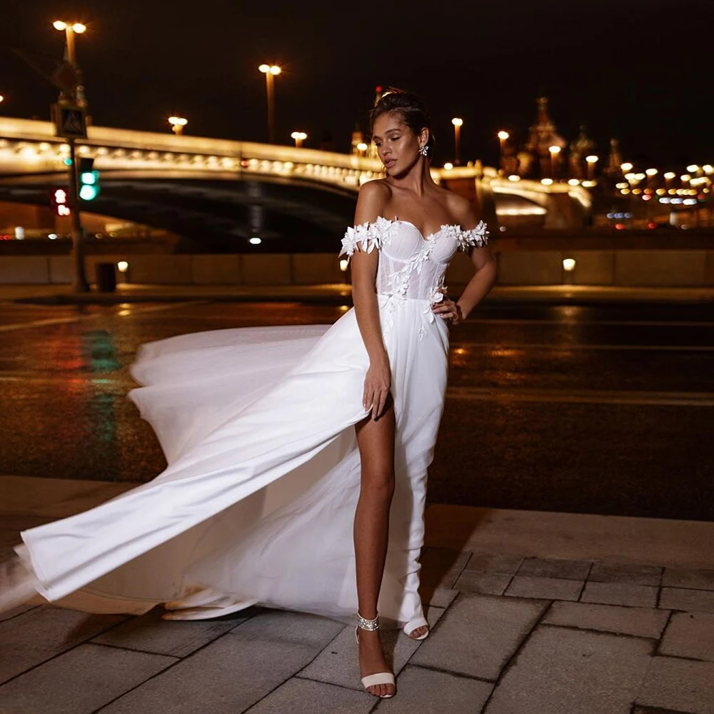 

Elegant Strapless Wedding Dresses with Lace 2024 Off Shoulder White Bridal Gowns for Women Jersey 2025 Vestidos De Novia Summer