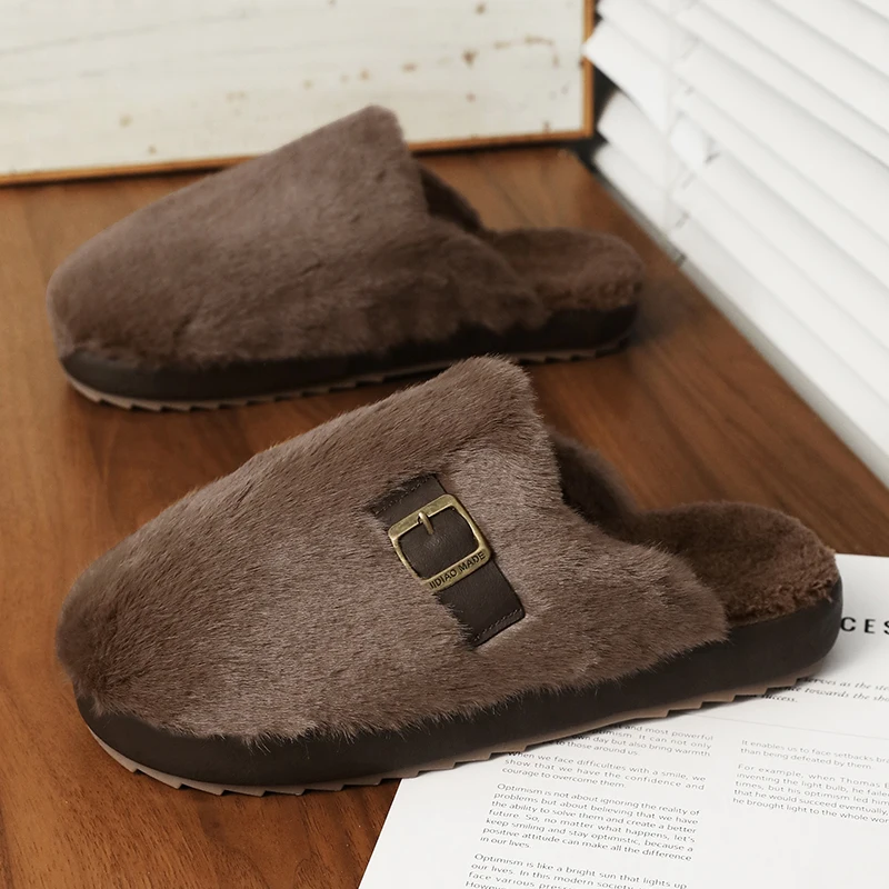 

Мужские тапочки на мягком меху, хлопковые тапочки на толстой подошве, модная домашняя и уличная одежда, осень-зима, новый стиль