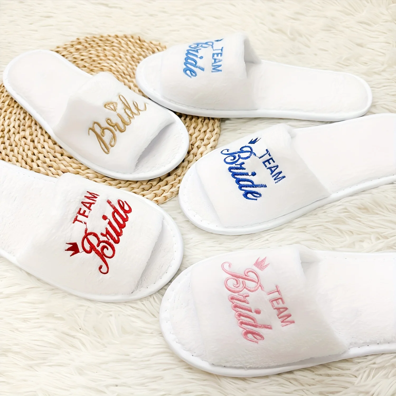 Bridal Party Slippers Set, With Embroidery, Lightweight Cozy Soft Sole Flats, for Brides, Bridesmaids, Guests & Bachelorettes