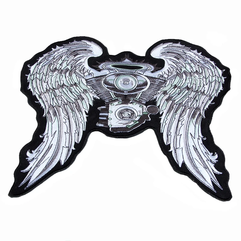 Distintivo per toppe ricamate per moto a doppia ala con motore Angel per giacca posteriore da motociclista punk da cucire su un set 35 * 49 cm