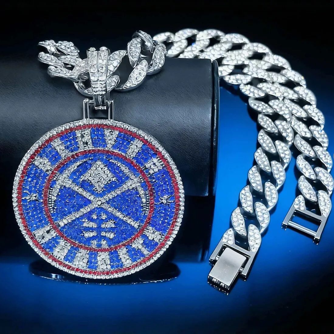 Full Zirconium Nuggets Team Logo Pendant Men's Cuban Necklace Trend Personality Hip-hop Jewelry