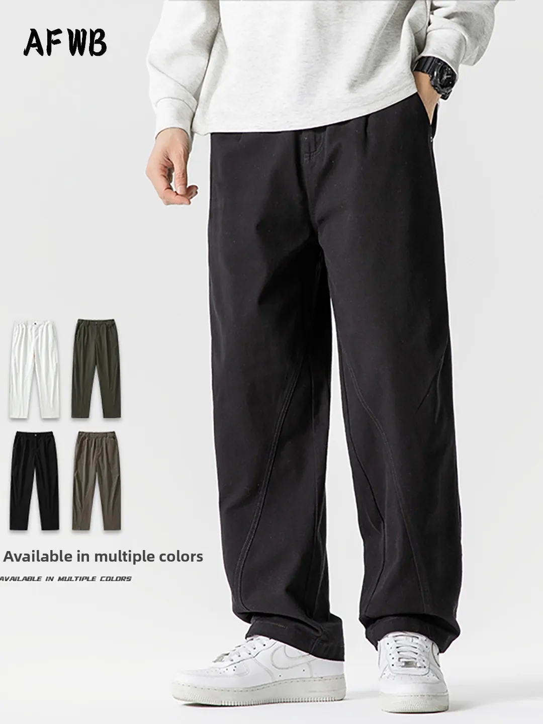 

WB Men's Casual Wide Leg Pants Spring Autumn New Sle Trendy Brand Pure Cotton Loose Bla Straight Long Trousers