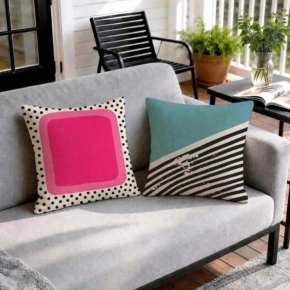 Mid Century Modern Pop Art Cushion Cover Natural Linen Organic Fabric Double-Sided Printing Sofa Home Decor Gift Pillow Cover