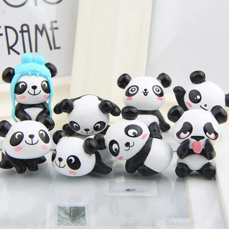 Boneka Desktop tiga dimensi bentuk Panda plastik lucu kecil kreatif lansekap boneka lanskap mikro pernak-pernik